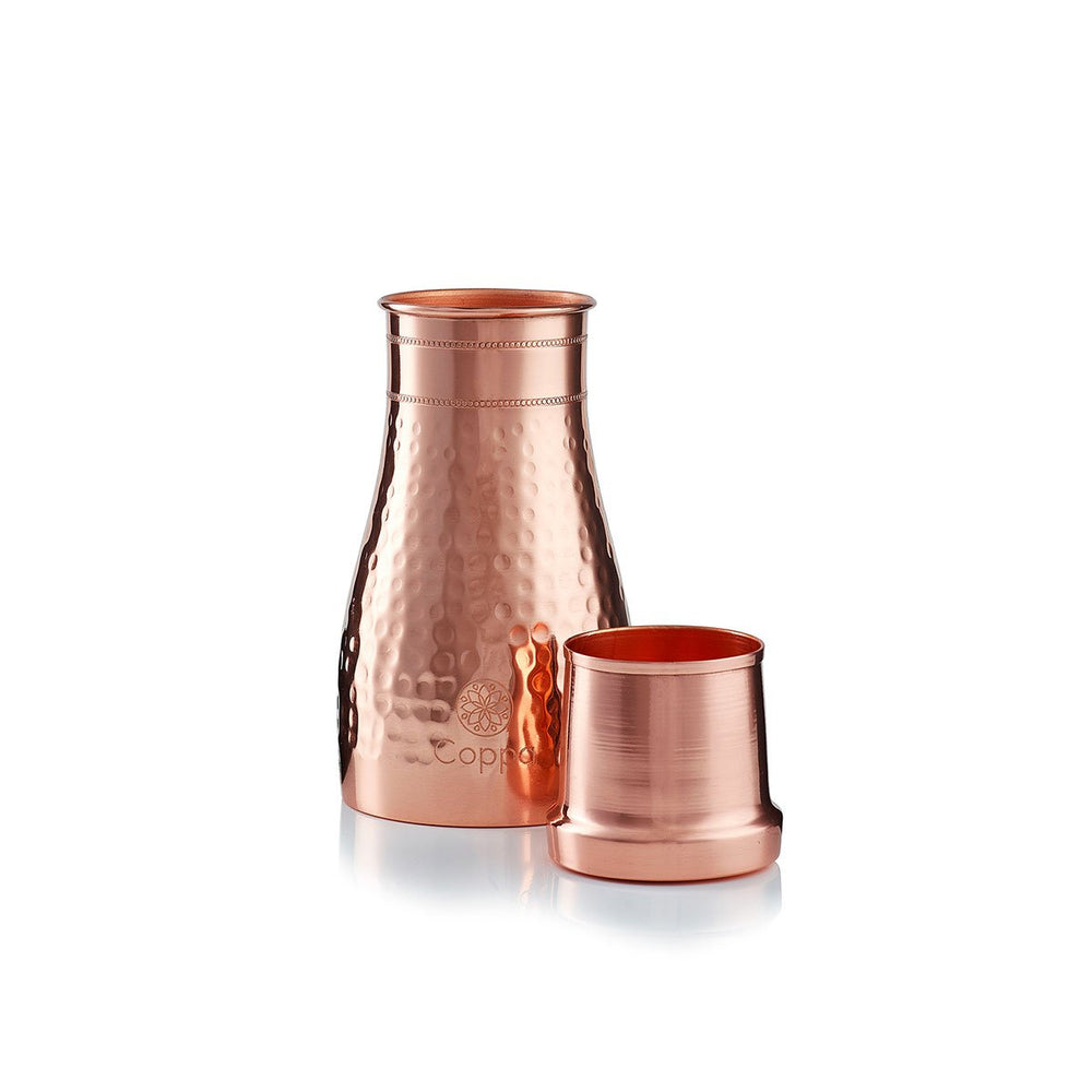 Copper Hammered 1L Water Carafe & Cup